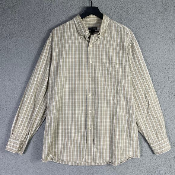 Saddlebred Beige Plaid Long Sleeve Button Up Shirt Men’s XL 100% Cotton - Picture 9 of 9